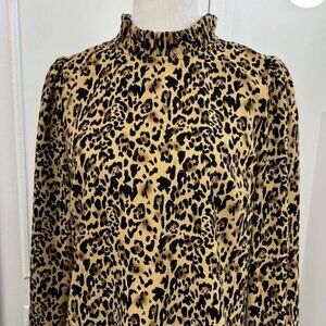 J.Crew Women's Ruffle Neck Blouse Leopard Print Long Sleeve size L